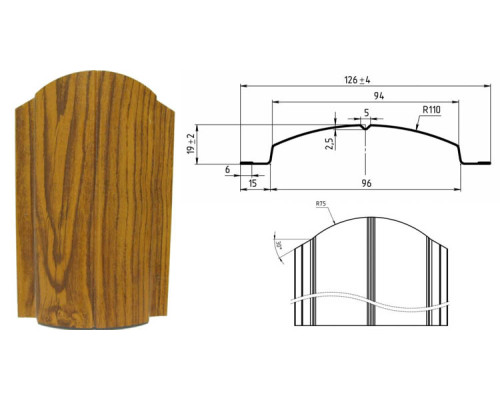 Штакетник металлический МЕТАЛЛ ПРОФИЛЬ ELLIPSE-O 19х126 (ECOSTEEL_T-01-ЗолотойДуб-0.5)